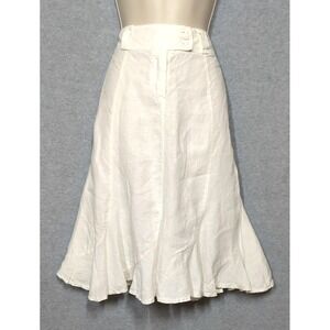 Made in Italy 100% White Linen Skirt M ESCANDELLE Paris Godets Galore Polished